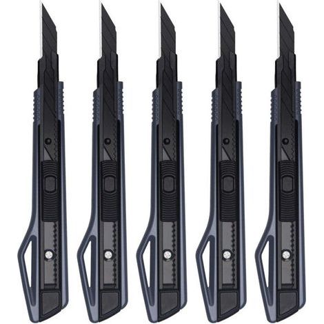 5 pezzi Taglierino da 9 mm - Coltello a lama retrattile - Coltello per grafica - Per carta da parati, carta, matite per sopracciglia, artigianato (1/4)