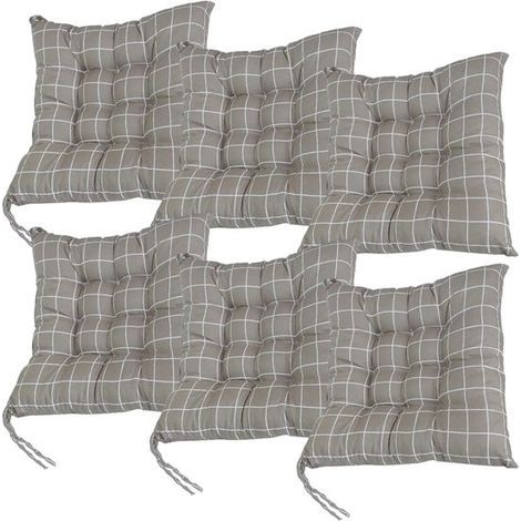 Set mit 6 Stuhlkissen 40x40 cm - Dekorative Gartenkissen - Polyester mit Ziernähten - 12 verschiedene Muster (A) (1/5)