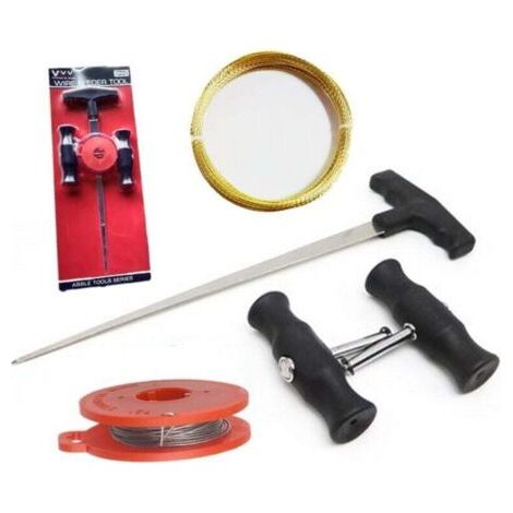 Kit d'outils de réparation de pare-brise, outil de découpe de pare-brise avec poignée, adapté aux outils automobiles, kit d'outils universel pour pare-brise en 5 pièces. (1/4)
