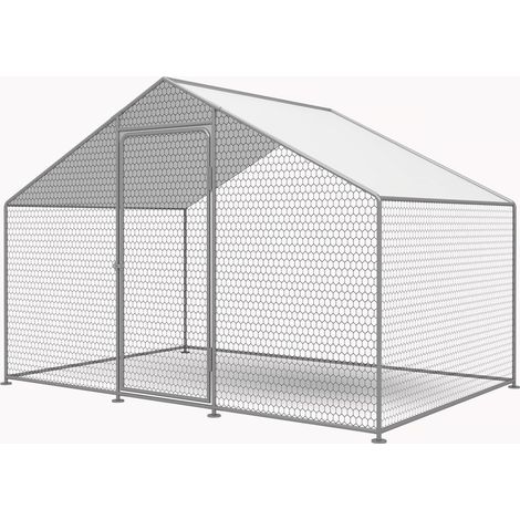 Habitat Et Jardin – Enclos à poules 6 m² – Parc grillagé 2 x 3 x 2 m – Acier galvanisé – Bâche imperméable anti-UV – Porte à loquet
