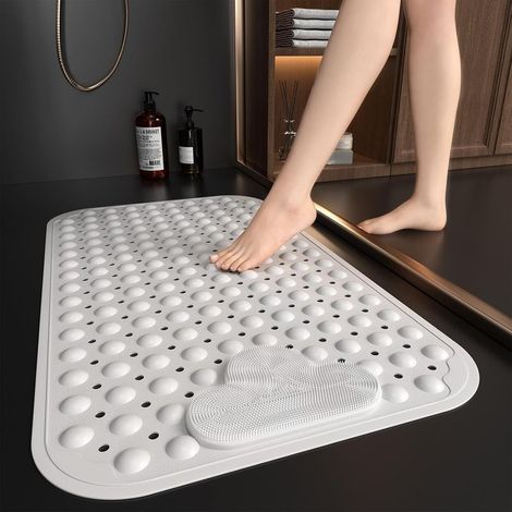 Tapis de douche antidérapant et anti-moisissure pour personnes âgées, 70 x 40 cm, tapis de douche antidérapant pour douche intérieure avec massage des pieds, tapis de bain anti-moisissure avec (1/5)