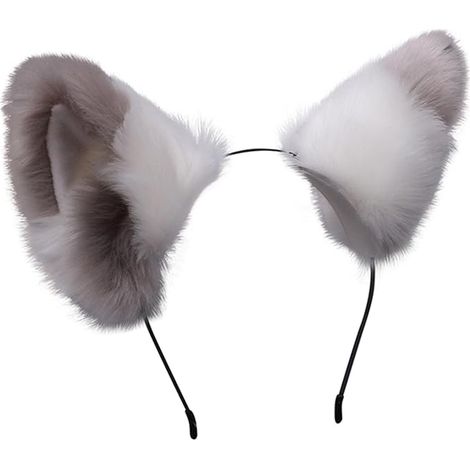 Niedliches, flauschiges Katzen-Fuchsohren-Cosplay-Anime-Fell-Stirnband – Weiß und Grau (1/2)