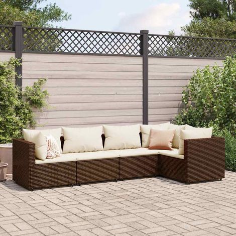 Set muebles de jardín 5 piezas y cojines ratán sintético marrón vidaXL (1/5)