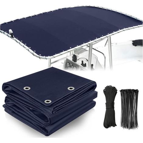 Auvent Marin Imperméable en Tissu Oxford 600D - Bâche de Protection pour Console Centrale de Bateau en T - 236 x 157 cm - 1 Corde Élastique 10 m + 50 Attaches (1/5)