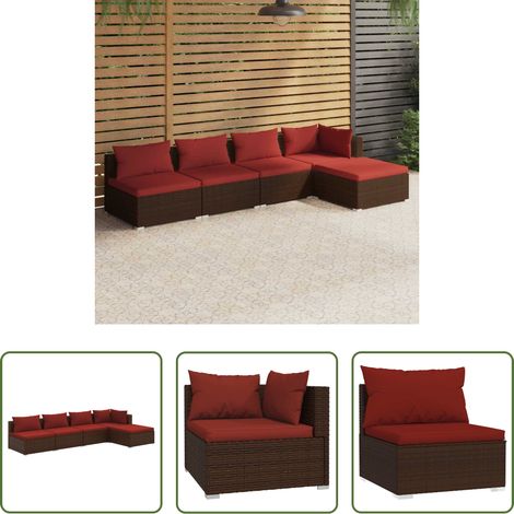 vidaXL Rattan -  5-tlg. Garten-Lounge-Set mit Kissen Poly Rattan Braun (1/5)