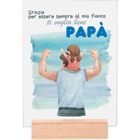 Lupia - Portafoto Targa 15x20 cm TI VOGLIO BENE PAPA' con protezione in Vetro e supporto da tavolo in legno, senza Cornice, Idea Regalo con Scatola e poster grafica per la festa del papa' (1/4)
