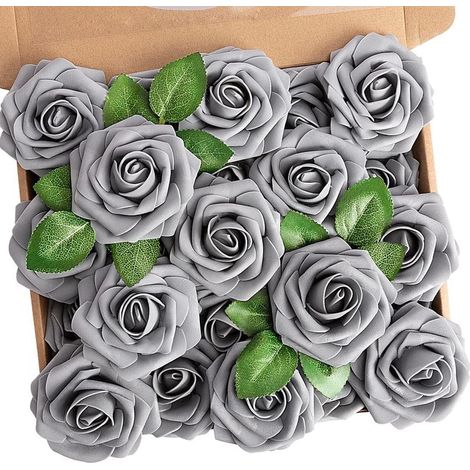 Roses artificielles - 25 fleurs décoratives - fausses roses avec tiges - pour la Saint-Valentin, la fête des Mères, les mariages, les fêtes prénatales, la décoration intérieure - environ 20 cm de long (1/5)