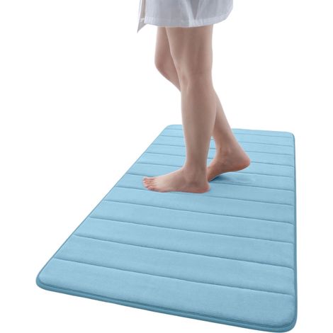 Tapis de bain en mousse à mémoire de forme de 1,5 cm d'épaisseur, 40,6 x 61 cm, doux, absorbant et antidérapant, gris et bleu. (1/5)