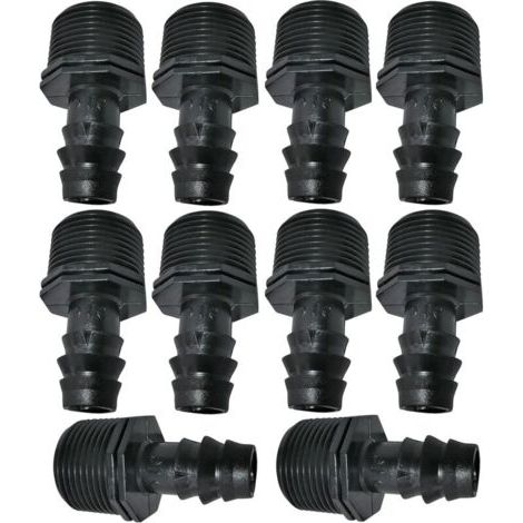 Lot de 10 Adaptateurs/raccords mâles cannelés Ø16mmx3/4'' de Tuyau Goutte à Goutte Filetage Externe (pour Tuyau de Ø16mm) - connecteur pour système d'irrigation/arrosage