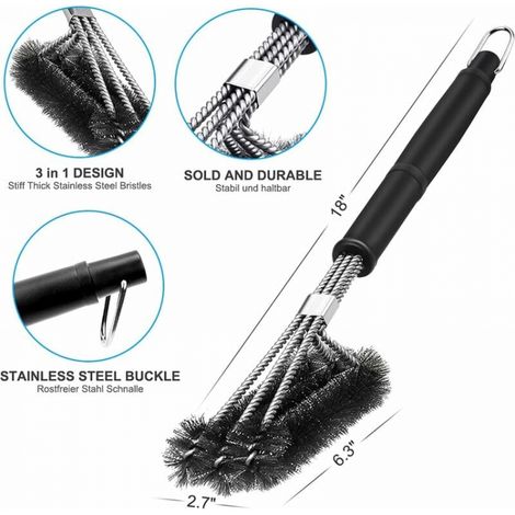 Brosse Barbecue, 3 En 1 Brosse Nettoyage Barbecue, Longue Poignée, Poils Acier Inoxydable Pour Nettoyer Rapidement & Efficacement Tous Les Grils