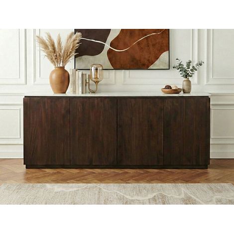 BOBOCHIC - Buffet 4 portes 200 cm BARBARA bois massif de manguier et marbre