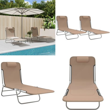 Chaises longues pliables lot de 2 taupe textilène et acier - Chaise Longue - Lit De Bronzage - Mobilier De Jardin - Textile - Aluminium - Home & Living (1/5)