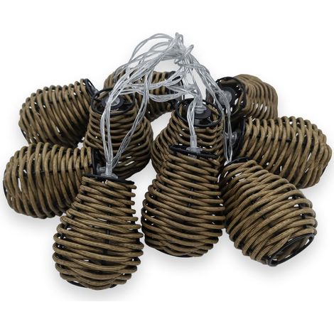 LED Rattan Lichterkette warm weiß - 10 LED / 180 cm - Batterie betriebene Deko Lichterkette - Kugel Girlande Kette Innen Dekoration