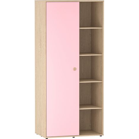 Neptune 1 Door Wardrobe With Hanging Rail & Storage Shelf, Pink-&-Oak (1/5)
