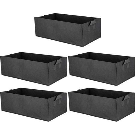 (Schwarz) 5er-Pack Hochbeete aus Stoff, quadratische Pflanzsäcke für Blumen und Gemüse mit Griffen (1/4)