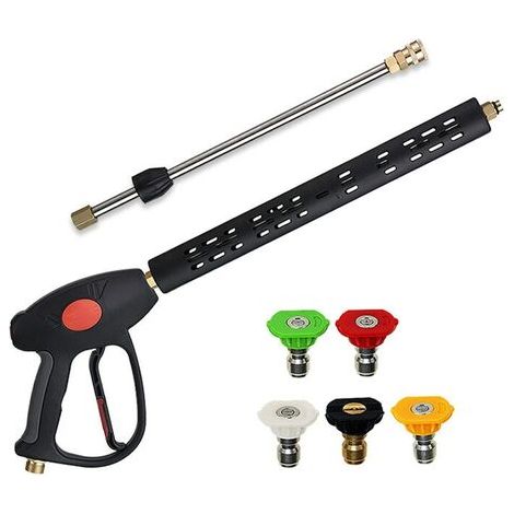 Hochdruckreiniger-Set mit Verlängerungsstange, multifunktional, 4000 psi, aus Messing/Edelstahl/technischem Kunststoff, schwarz (1/5)