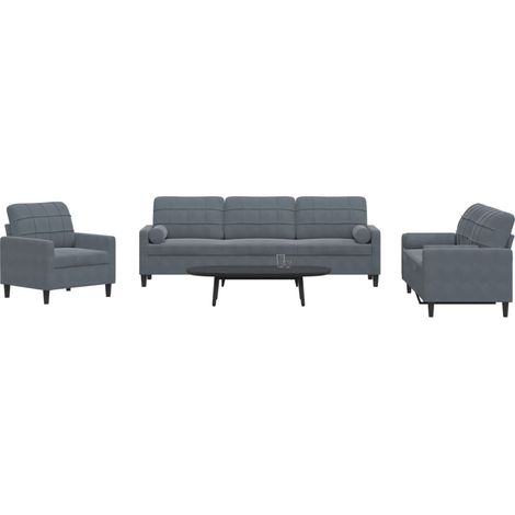 vidaXL Ensemble de canapés 3 pcs avec coussins et traversins velours (1/5)