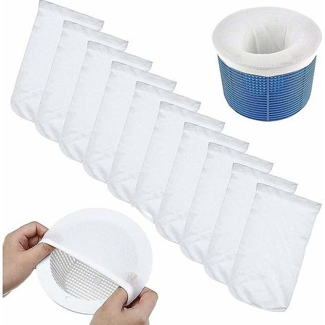 Panier de filtre pour écumoire de piscine, paquet de 10, sac filtrant pour débris de piscine, maille ultra-fine, à utiliser dans les paniers de filtre pour écumoire de piscine. (1/5)