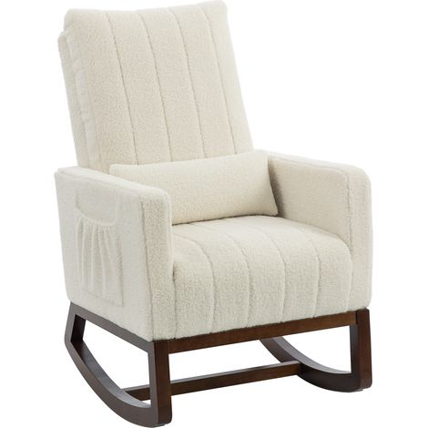 Fauteuil Riedenburg bascule relaxant confort bouclette crème bois noyer (1/5)