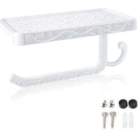 Porte-Papier Toilette Mural, hicoosee Support Papier Toilette avec Plateforme de Rangement pour Salle de Bain WC, Blanc (1/5)