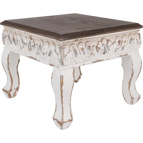 Table d'appoint carrée en bois style brocante blanc et marron 40 x 40 x 33 cm - PANGIVO (1/2)