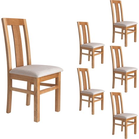 M&S – Lot de 6 chaises en hêtre massif chêne clair – Assise rembourrée en tissu beige – Hauteur d'assise 46 cm – Design élégant et durable