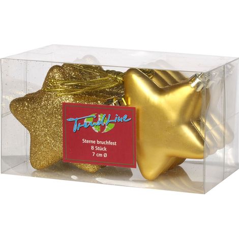 TrendLine Weihnachtskugeln Sterne bruchfest, langlebig 7 cm gold 8 Stück Christbaum- & Feiertagsschmuck (1/3)