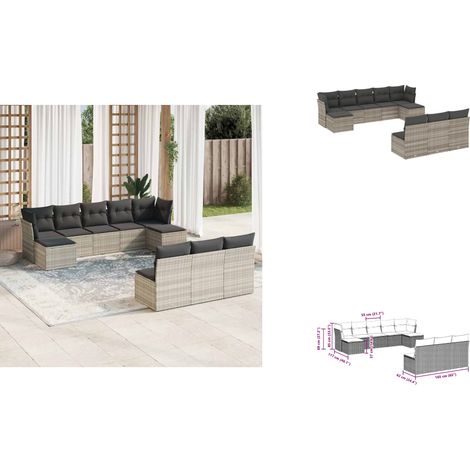 The Living Store 10-tlg. Garten-Sofagarnitur mit Kissen Hellgrau Poly Rattan - Gartensessel (1/3)