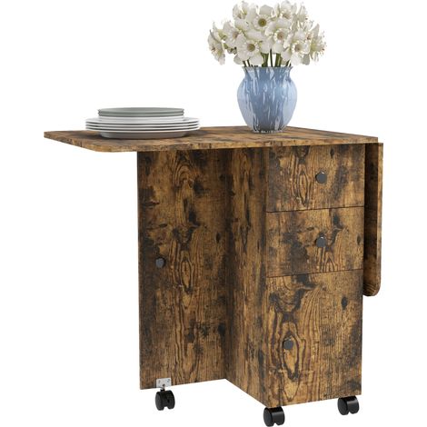 MultiStorage SixPerson Drop Leaf Dining Table Rustic Brown (1/5)