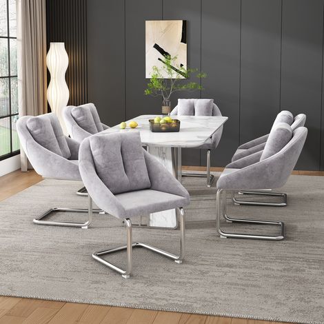 Set di 6 sedie da pranzo in velluto grigio con struttura in metallo, ergonomiche e resistenti 150 kg,59×65×82cm (1/5)
