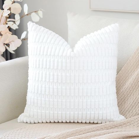 2 Housses de Coussin, Velours Côtelé, Fermeture Éclair Invisible, Lavable, Décoration Salon Chambre (1/5)