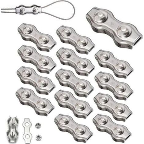 14 Pieces Duplex Clips M4 Wire Rope Clips Stainless 304 Duplex Clamps for 4mm Wire Rope Rigging (1/5)