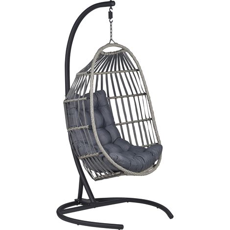 Silla colgante de ratán gris oscuro con soporte silla giratoria moderna patio interior al aire libre Sesia