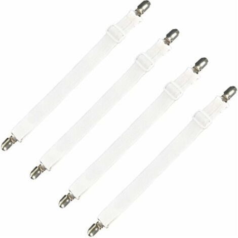 Lot de 4 accessoires literie tendeur de drap réglable sangle élastique fixation, pour drap lit, canapé, housse de repassage - 30cm à 120cm, blanc