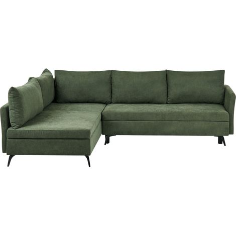 3 Seater Corner Sofa Bed Green Fabric Upholstery Right Handed with Storage Armrests Modern Style Living Room KOGE (1/5)
