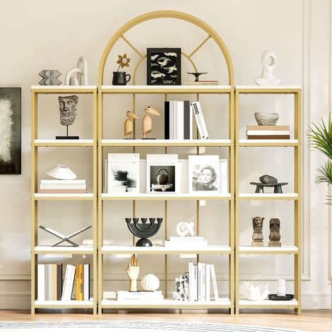 Scaffale modulare a 3 pezzi 163x30x184 cm MDF bianco e metallo dorato OKWISH (1/5)