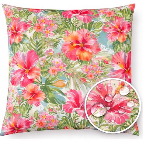 Cuscino decorativo da giardino impermeabile e resistente ai raggi UV, fantasia floreale rosa, 40 x 40 cm + imbottitura