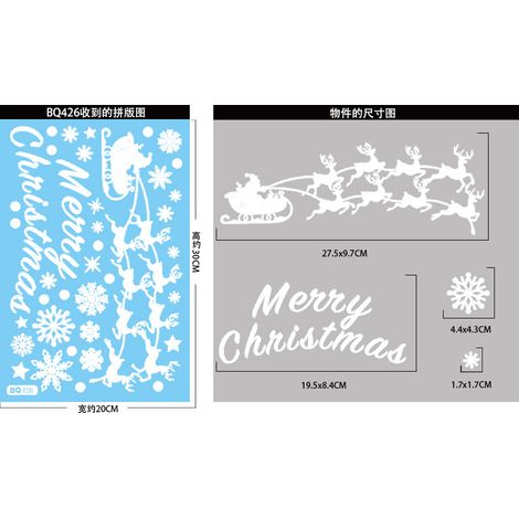 Autocollants blancs pour vitrines de Noël, guirlandes de Noël, flocons de neige, autocollants statiques, autocollants pour vitrines de traîneaux de rennes, décorations de Noël pour vitrines de magasin