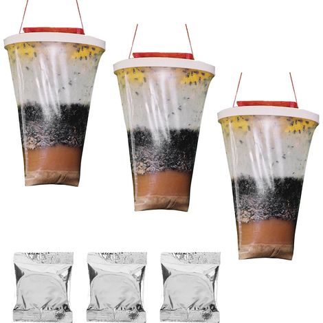 6-teiliges Fliegenfallen-Set für drinnen und draußen, rote Fliegenfallen, transparente Nachfüllpackungen für Fliegenfallen, zum Fangen von Fruchtfliegen (1/5)
