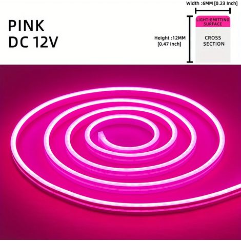 Bande lumineuse LED flexible en silicone néon (rose), étanche pour extérieur