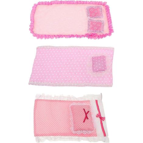 Ensemble de literie rose pour maison de poupée, ensemble de meubles de chambre miniatures 3 pièces. (1/5)