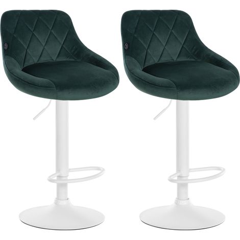 Set 2 sgabelli bar con seduta girevole a 360° in tessuto verde scuro e metallo bianco 100004271