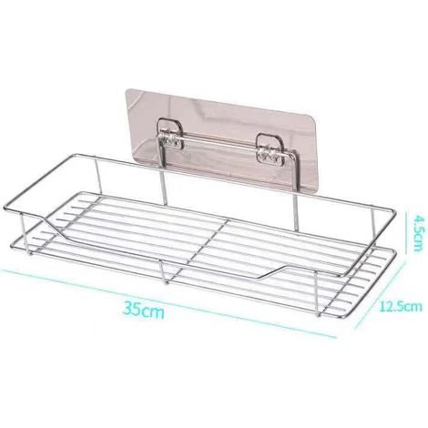 (L) Étagère de salle de bain, panier de rangement de douche en acier inoxydable, étagère de rangement de cuisine, support de rangement mural avec autocollant (1/5)
