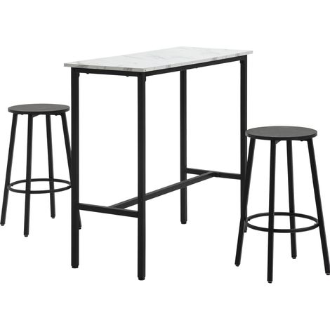 Table haute avec 2 tabourets de bar, ensemble 3 pièces en acier blanc, plateau effet marbre, pour 2 personnes, cuisine ou coin repas CHICFURN (1/5)