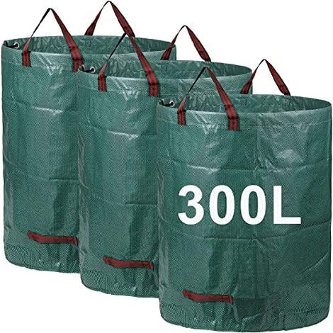 3er Set Gartensack, 300L Gartenabfallsack aus robustem Wasserdichtes Polypropylen-Gewebe PP - selbststehend und faltbar - Abfallsäcke für Gartenabfälle Laub Rasen Pflanz Grünschnitt