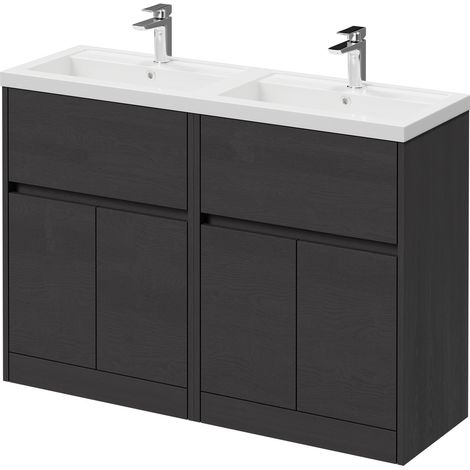 Montego Graphite Grey 1200mm Floor Standing 2 Drawer 4 Door Vanity Unit with Lucia Double Basin