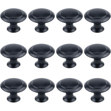Set mit 12 runden Knöpfen mit 2,5 cm Durchmesser, flaches schwarzes Schrankmaterial mit Befestigungsschrauben