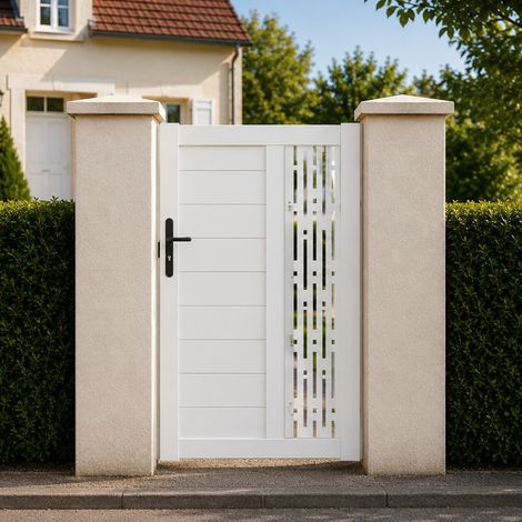 Portillon battant manuel PVC blanc ARLES RECTANGLE L 100 x H 140 cm - poignée à gauche (1/5)
