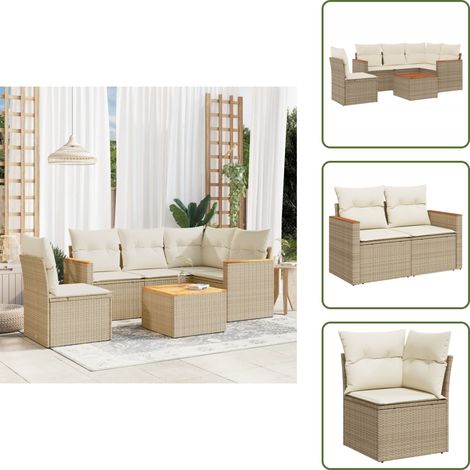 Salon de jardin avec coussins 6 pcs beige résine tressée - Ensemble Salon De Jardin - Mobilier Extérieur - Canapé Jardin - Table Jardin - Résine Tressée (1/5)