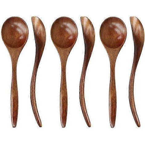 Cuillères en bois pour manger, lot de 6 cuillères en bois naturel, cuillères à café écologiques faites à la main de 18 cm (1/4)